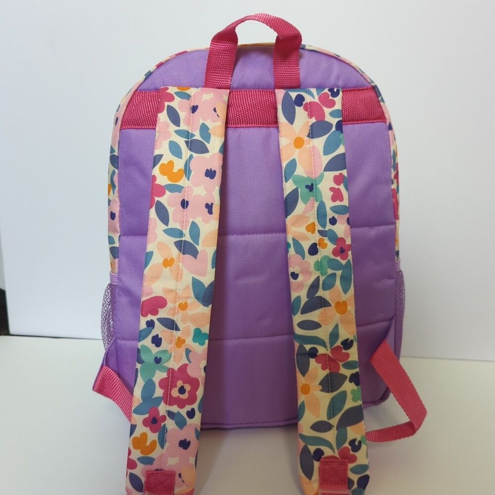 Purple Floral Backpack w Laptop Pocket Reflective Strips - Picture 3 of 7